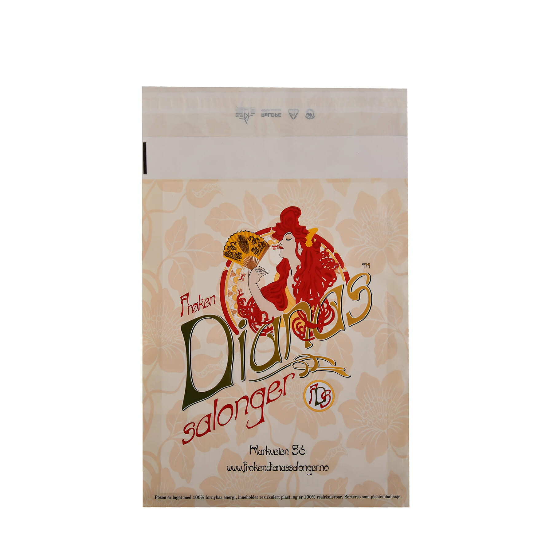 Postposer med logo 1 Frøken Dianas Salonger | Fraktemballasje | SKG - Spesialister innen profilert emballasje
