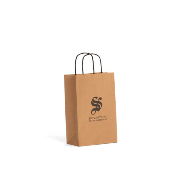 Papirpose med trykk og tvunnet hank | SKG - Spesialister innen profilert emballasje